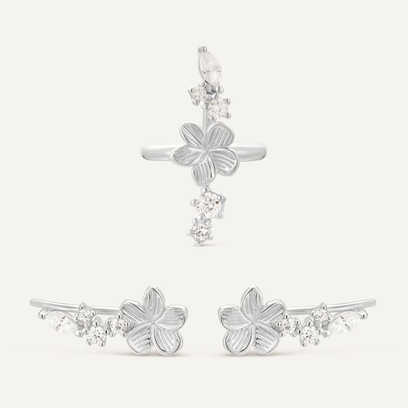 bijoux argent et fleur métal